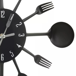 vidaXL, vidaXL Wanduhr mit Löffel und Gabel Design Schwarz 40 cm Aluminium, vidaXL Wanduhr mit Löffel und Gabel Design Schwarz 40 cm Aluminium