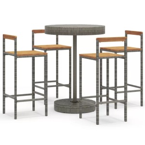 vidaXL, vidaXL 5-tlg. Gartenbar-Set Grau Poly Rattan & Massivholz Akazie