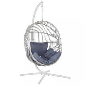 Beliani, Hängesessel mit Gestell aus PE Rattan Boho ACRI Hängesessel mit Gestell aus PE Rattan Boho ACRI, Beliani - Hängesessel mit Gestell aus PE Rattan Boho ACRI, One Size, Weiss Bunt