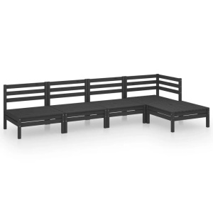 vidaXL, vidaXL 5-tlg. Garten-Lounge-Set Massivholz Kiefer Schwarz