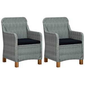 vidaXL, vidaXL Gartenstühle mit Kissen 2 Stk. Poly Rattan Hellgrau, vidaXL Gartenstühle mit Kissen 2 Stk. Poly Rattan Hellgrau