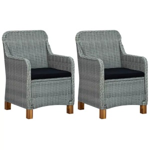 vidaXL, vidaXL Gartenstühle mit Kissen 2 Stk. Poly Rattan Hellgrau, vidaXL Gartenstühle mit Kissen 2 Stk. Poly Rattan Hellgrau