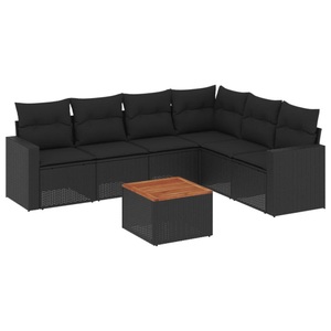 vidaXL, vidaXL 7-tlg. Garten-Sofagarnitur mit Kissen Schwarz Poly Rattan, vidaXL 7-tlg. Garten-Sofagarnitur mit Kissen Schwarz Poly Rattan