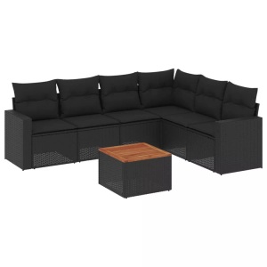 vidaXL, vidaXL 7-tlg. Garten-Sofagarnitur mit Kissen Schwarz Poly Rattan, vidaXL 7-tlg. Garten-Sofagarnitur mit Kissen Schwarz Poly Rattan