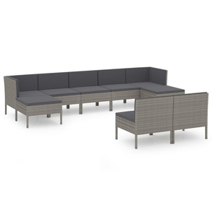 vidaXL, vidaXL 9-tlg. Garten-Lounge-Set mit Auflagen Poly Rattan Grau