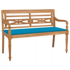 vidaXL, vidaXL Batavia-Gartenbank mit Blauem Kissen 120 cm Teak Massivholz