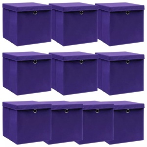 vidaXL, vidaXL Aufbewahrungsboxen mit Deckel 10 Stk. Lila 32×32×32 cm Stoff, vidaXL Aufbewahrungsboxen mit Deckeln 10 Stk. Lila 32x32x32 cm Stoff