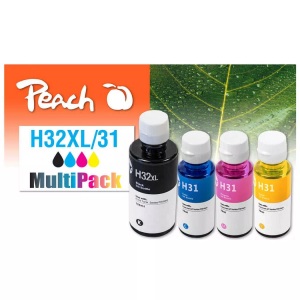 Peach, Peach Spar Pack Tintenpatronen kompatibel zu 32XL/31, 1VV24AE, 1VU26AE, 1VU27AE, 1VU28AE, Peach HP 32 XL 4 Druckerpatronen (bk, c/m/y) ersetzt HP No. 32XL, No. 31 für z.B. HP Smart Tank Plus 550, HP Smart Tank Plus 555, HP Smart Tank Plus 559