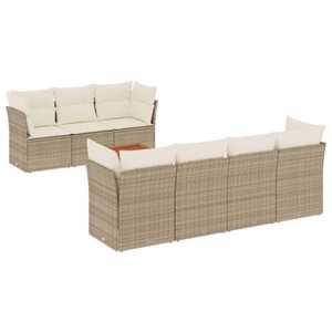 vidaXL, vidaXL 8-tlg. Garten-Sofagarnitur mit Kissen Beige Poly Rattan, vidaXL 8-tlg. Garten-Sofagarnitur mit Kissen Beige Poly Rattan