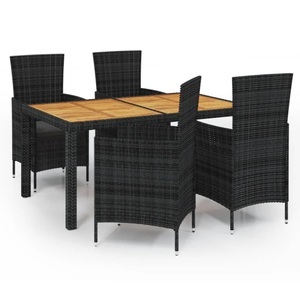 vidaXL, vidaXL 5-tlg. Garten-Essgruppe mit Auflagen Poly Rattan Schwarz, 