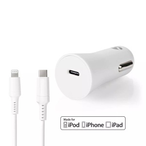 Nedis, Autoladegerät | 20 W | 1,67 / 2,22 / 3,0 A | Anzahl Der Ausgänge: 1 | Anschlusstyp: Usb-c? | Lightning 8-pin (lose) Kabel | 1,0 M | Automatische Spannungswahl Unisex  ONE SIZE