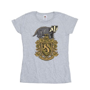 HARRY POTTER, Hufflepuff Sketch Crest Tshirt Aus Baumwolle Damen Grau S, Harry Potter - Hufflepuff TShirt, für Damen, Grau, Größe S