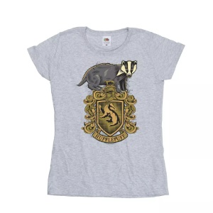 HARRY POTTER, Hufflepuff Sketch Crest Tshirt Aus Baumwolle Damen Grau S, Harry Potter - Hufflepuff TShirt, für Damen, Grau, Größe S