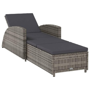 vidaXL, vidaXL Sonnenliege mit Dunkelgrauer Auflage Poly Rattan Grau, vidaXL Sonnenliege mit Dunkelgrauer Auflage Poly Rattan Grau