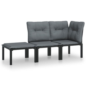 vidaXL, vidaXL 3-tlg. Garten-Lounge-Set Schwarz und Grau Poly Rattan