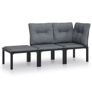 vidaXL, vidaXL 3-tlg. Garten-Lounge-Set Schwarz und Grau Poly Rattan, vidaXL 3-tlg. Garten-Lounge-Set Schwarz und Grau Poly Rattan