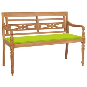 vidaXL, vidaXL Batavia-Gartenbank mit Hellgrünem Kissen 120 cm Teak Massivholz, vidaXL Batavia-Gartenbank mit Hellgrünem Kissen 120 cm Teak Massivholz