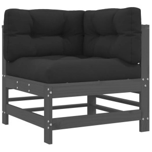 vidaXL, vidaXL Ecksofa mit Kissen Grau Massivholz Kiefer