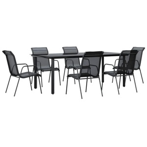 vidaXL, vidaXL 7-tlg. Garten-Essgruppe Schwarz Stahl und Textilene