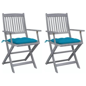 vidaXL, vidaXL Klappbare Gartenstühle 2 Stk. mit Kissen Massivholz Akazie, vidaXL Klappbare Gartenstühle 2 Stk. mit Kissen Massivholz Akazie