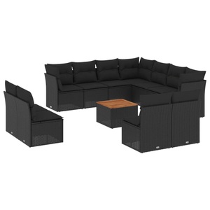 vidaXL, vidaXL 12-tlg. Garten-Sofagarnitur mit Kissen Schwarz Poly Rattan, vidaXL 12-tlg. Garten-Sofagarnitur mit Kissen Schwarz Poly Rattan