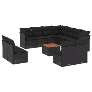 vidaXL, vidaXL 12-tlg. Garten-Sofagarnitur mit Kissen Schwarz Poly Rattan, vidaXL 12-tlg. Garten-Sofagarnitur mit Kissen Schwarz Poly Rattan