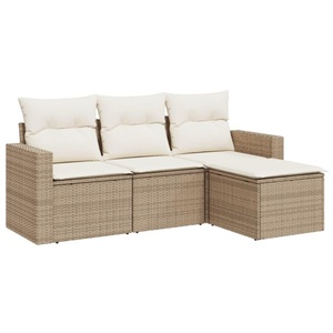 vidaXL, vidaXL 4-tlg. Garten-Sofagarnitur mit Kissen Beige Poly Rattan, vidaXL 4-tlg. Garten-Sofagarnitur mit Kissen Beige Poly Rattan