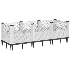 vidaXL, vidaXL Pflanzkasten mit Erdspießen Weiß 123,5x43,5x43,5 cm PP, vidaXL Pflanzkasten mit Erdspießen Weiß 123,5x43,5x43,5 cm PP