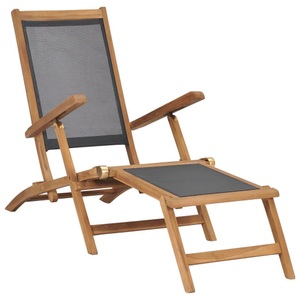 vidaXL, vidaXL Liegestuhl mit Fußablage Massivholz Teak Schwarz, vidaXL Liegestuhl mit Fußteil Massivholz Teak Schwarz