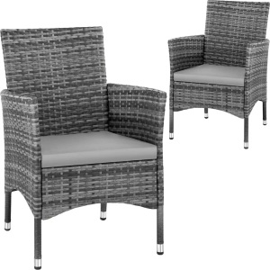 TecTake, 2 Rattanstühle + 4 Sitzbezüge 2 Rattanstühle + 4 Sitzbezüge, Tectake - 2 Rattanstühle + 4 Sitzbezüge, Stück, Platin grau
