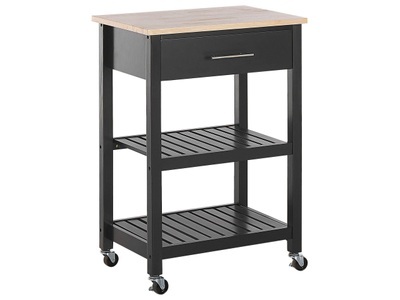 Beliani, Beliani Servierwagen schwarz FOGGIA, Beliani Servierwagen schwarz / heller Holzfarbton mit Schublade HIUMA