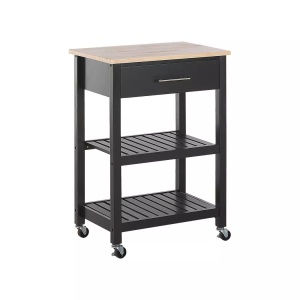 Beliani, Beliani Servierwagen schwarz FOGGIA, Beliani Servierwagen schwarz / heller Holzfarbton mit Schublade HIUMA