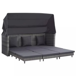 Diverse Hardware, Ausziehbares 3-Sitzer-Schlafsofa mit Dach Poly Rattan Grau, VidaXL - Schlafsofa poly-rattan, One Size, Grau
