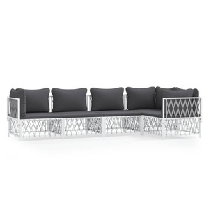 vidaXL, vidaXL 5-tlg. Garten-Lounge-Set mit Kissen Weiß Stahl, vidaXL 5-tlg. Garten-Lounge-Set mit Kissen Weiß Stahl