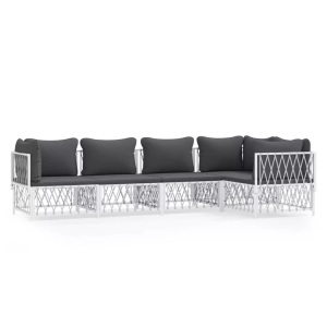vidaXL, vidaXL 5-tlg. Garten-Lounge-Set mit Kissen Weiß Stahl, vidaXL 5-tlg. Garten-Lounge-Set mit Kissen Weiß Stahl