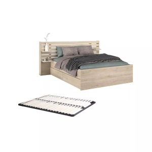Vente-unique, Bett mit Stauraum + Lattenrost - 140 x 190 cm - Holzfarben - TENALIA Bett mit Stauraum + Lattenrost - 140 x 190 cm - Holzfarben - TENALIA
