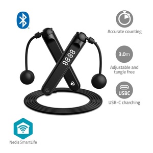Nedis, Smartlife Outdoor-sport | Springseil | Bluetooth | Dual-hall-sensor | Led-anzeige | Pvc | 3,00 M | Schnurlose Bälle / Kordelzugbeutel | Schwarz Unisex ONE SIZE, Nedis - SmartLife Outdoor-Sport | Springseil Bluetooth Dual-Hall-Sensor LED-Anzeige PVC 3,00 m Schnurlose Bälle / Kordelzugbeutel Schwarz, One Size