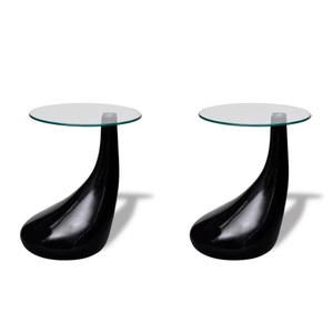 Diverse Hardware, Beistelltische mit runder Glasplatte 2 Stk. Hochglanz Schwarz, vidaXL Couchtische 2 Stk. mit Runder Glasplatte Hochglanz Schwarz