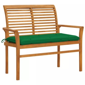 vidaXL, vidaXL Gartenbank mit Grüner Auflage 112 cm Massivholz Teak