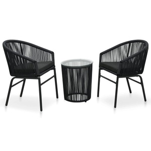 Diverse Hardware, 3-tlg. Bistro-Set mit Kissen PVC Rattan Schwarz