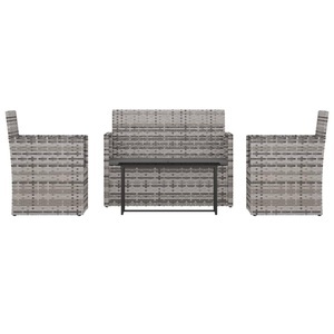 vidaXL, vidaXL 4-tlg. Garten-Lounge-Set mit Kissen Poly Rattan Grau, vidaXL 4-tlg. Garten-Lounge-Set mit Kissen Poly Rattan Grau