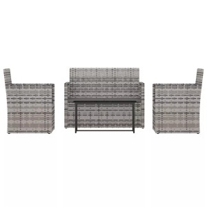 vidaXL, vidaXL 4-tlg. Garten-Lounge-Set mit Kissen Poly Rattan Grau, vidaXL 4-tlg. Garten-Lounge-Set mit Kissen Poly Rattan Grau