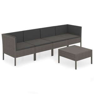 vidaXL, vidaXL 5-tlg. Garten-Lounge-Set mit Auflagen Poly Rattan Grau
