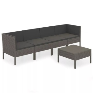 vidaXL, vidaXL 5-tlg. Garten-Lounge-Set mit Auflagen Poly Rattan Grau