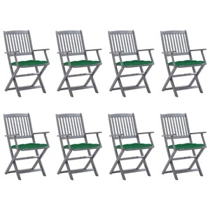 vidaXL, vidaXL Klappbare Gartenstühle 8 Stk. mit Kissen Massivholz Akazie, vidaXL Klappbare Gartenstühle 8 Stk. mit Kissen Massivholz Akazie