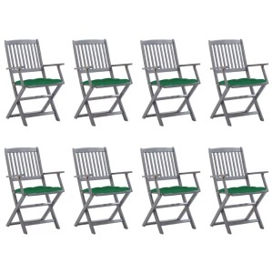 vidaXL, vidaXL Klappbare Gartenstühle 8 Stk. mit Kissen Massivholz Akazie, vidaXL Klappbare Gartenstühle 8 Stk. mit Kissen Massivholz Akazie
