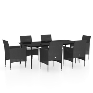 vidaXL, vidaXL 7-tlg. Garten-Essgruppe mit Kissen Schwarz, 