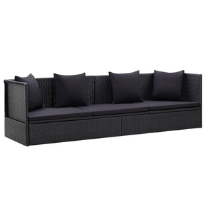 Diverse Hardware, Gartensofa mit Auflage und Kissen Poly Rattan Schwarz