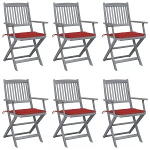 vidaXL, vidaXL Klappbare Gartenstühle 6 Stk. mit Sitzkissen Massivholz Akazie, vidaXL Klappbare Gartenstühle 6 Stk. mit Sitzkissen Massivholz Akazie