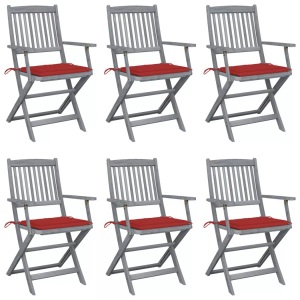 vidaXL, vidaXL Klappbare Gartenstühle 6 Stk. mit Sitzkissen Massivholz Akazie